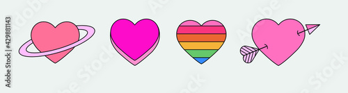 A set of different flat style heart emblems.