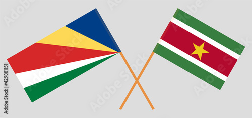 Free Download Crossed flags of Seychelles and Suriname. Official colors. Correct proportion - GFXLoad