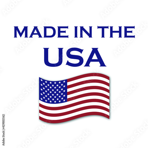 Made in the USA vector with waving American flag. Products made in the US are a source of pride for Americans.