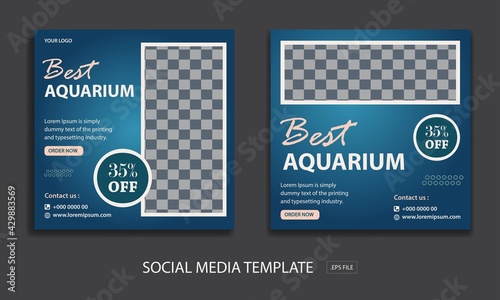 Set of Editable minimal square banner template. for promotion aquarium whit color blue . Suitable for social media post and web internet ads. Vector illustration with photo college
