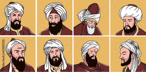 set of vector illustrations of the most influential Islamic scholars in the world