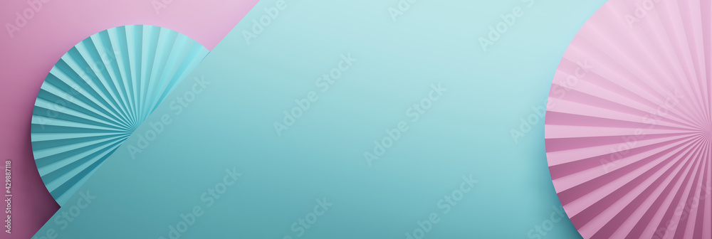 Wide simple banner with folded circles with copy blank space in the center