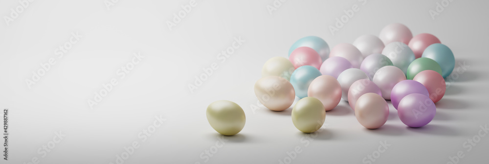 Easter banner with many Easter pastel colored eggs on white background Easter banner with many Easter pastel colored eggs on white background