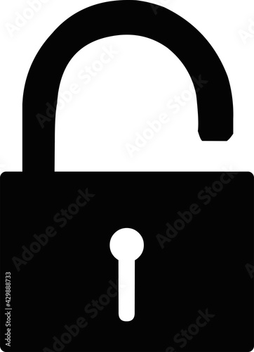 Vector illustration of the silhouette of an open padlock in black and white