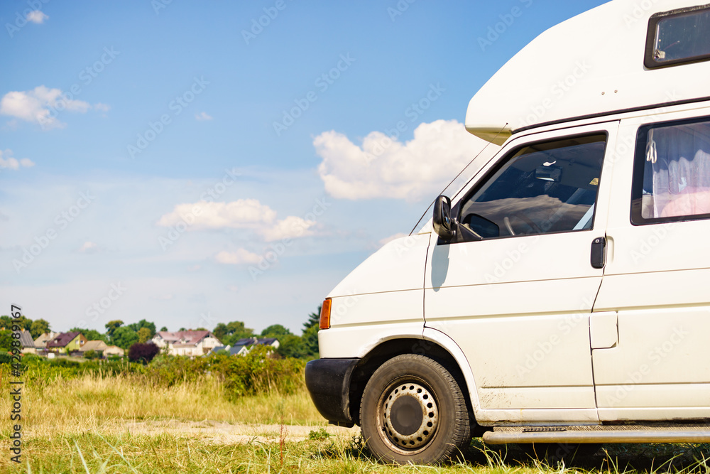 Camper van camping on nature