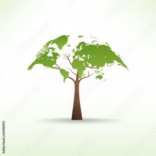 Tree shaped with world map for Earth day, World environment day and Sustainability concept, Vector illustration
