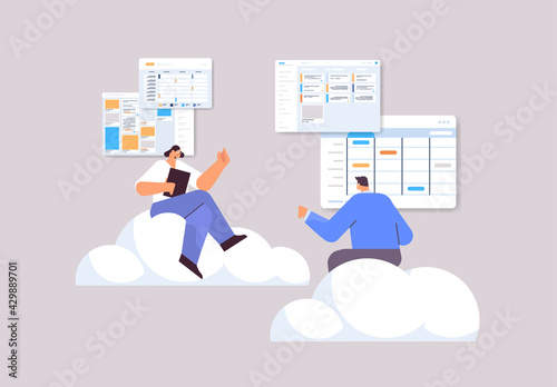 businesspeople team planning day scheduling appointment in calendar app agenda meeting plan time management