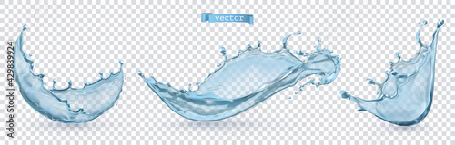 Water splash with transparent. 3d vector realistic object set