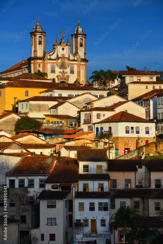 Sunset view of the historic colonial centre of Ouro Preto, Minas Gerais state, Brazil	