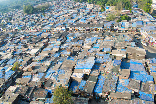 Slums of mumbai maharashtra in kandivali or redevelopment project near cityscape © deep