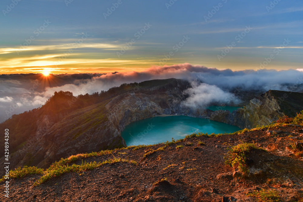 Sunrise view of Kelimutu volcano in Flores island, Indonesia
