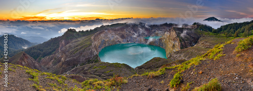 Sunrise view of Kelimutu volcano in Flores island, Indonesia photo
