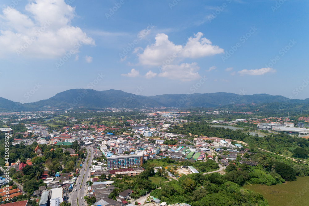 Panorama landscape kathu district Phuket Thailand from Drone camera High angle view