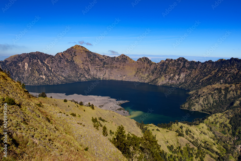 Crater Lake of Rinjani Volcano, Lombok, Indonesia