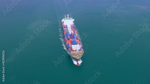 Aerial view of sea freight, Cargo ship, Cargo container in factory harbor at industrial estate for import export around in the world, Trade Port / Shipping - cargo to harbor	