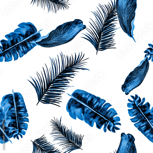 Violet Seamless Botanical. Navy Pattern Textile. Gray Tropical Leaf. Indigo Spring Design. Cobalt Floral Botanical. White Flower Botanical. Blue Isolated Art.