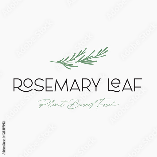 Rosemary leaf simple hand drawn logo design template