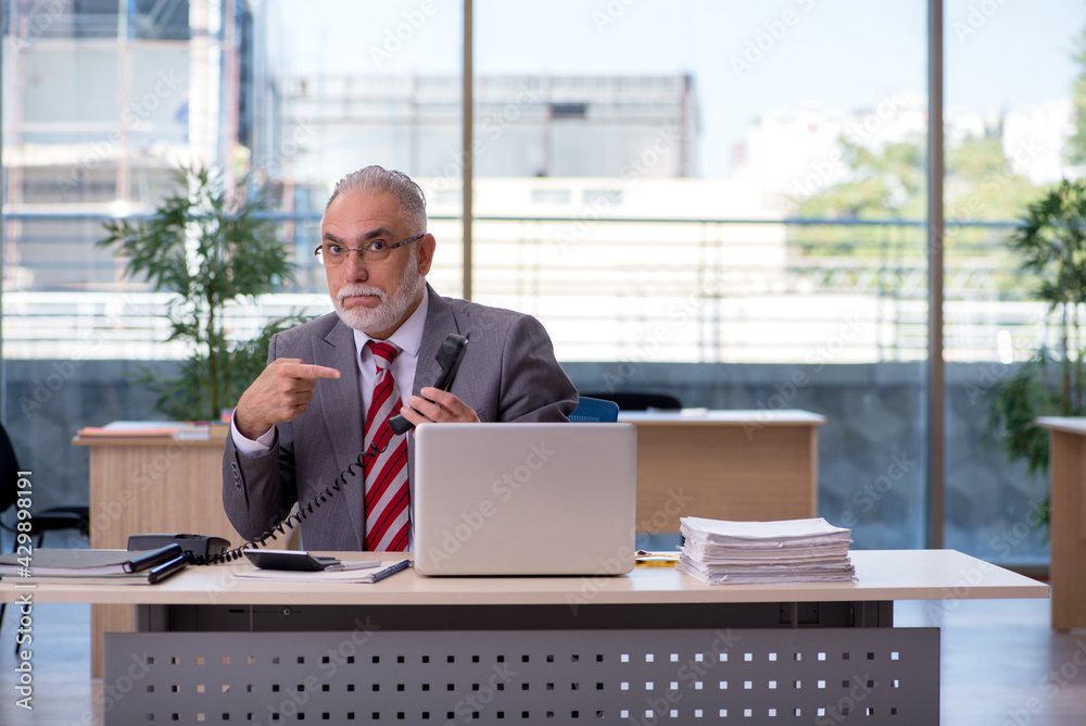 Aged businessman employee working in the office Aged businessman employee working in the office