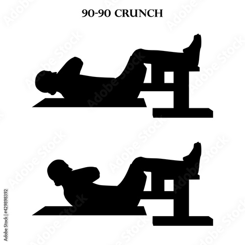 90-90 crunch exercise strength workout vector illustration silhouette