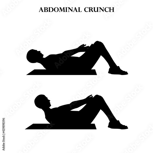 Abdominal crunch exercise strength workout vector illustration silhouette