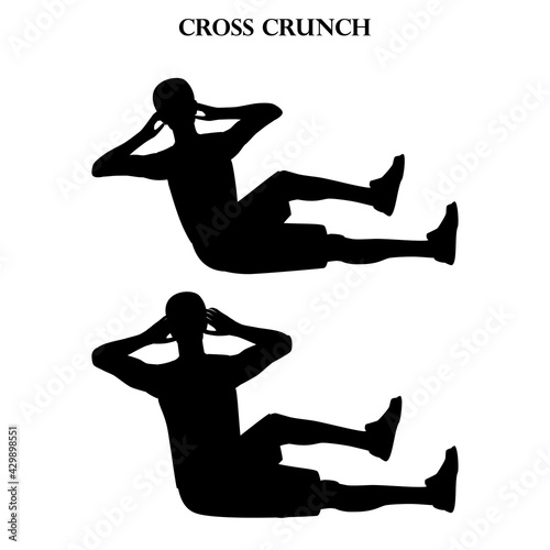 Cross crunch exercise strength workout vector illustration silhouette