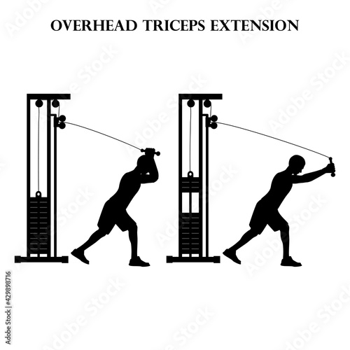 Overhead triceps extension exercise strength workout vector illustration silhouette