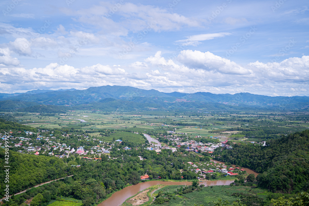 Tha Ton Thailand, view from Wat Tha Ton over the village of Tha Ton and the Kok River.