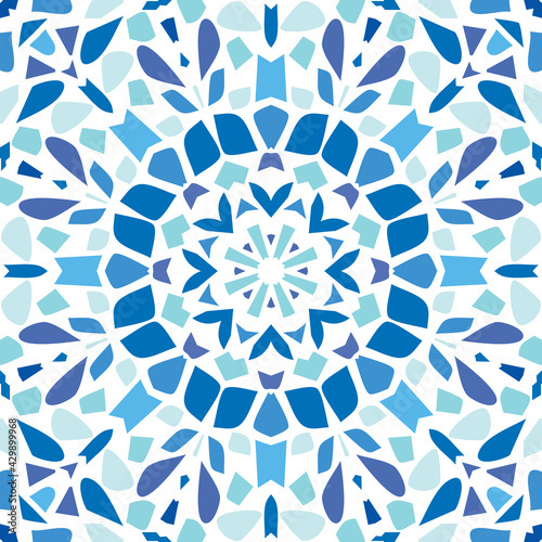 Seamless Terrazzo vector pattern background in a trendy ocean blue colour palette 