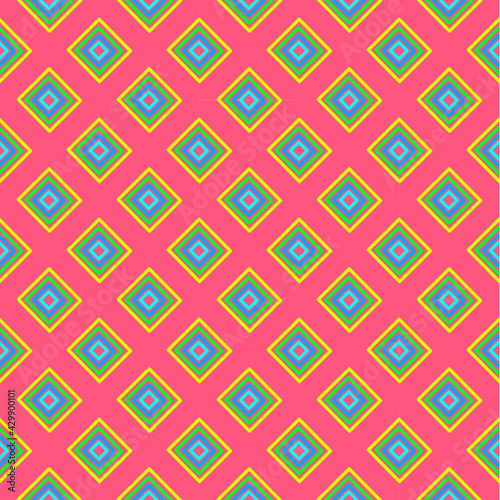 Seamless pattern with rhombus is colorfur and diagonal lines. Abstract geometric on pink background. photo