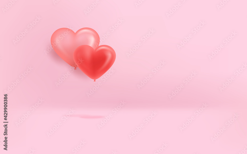 Pink banner with air balloons on pink background