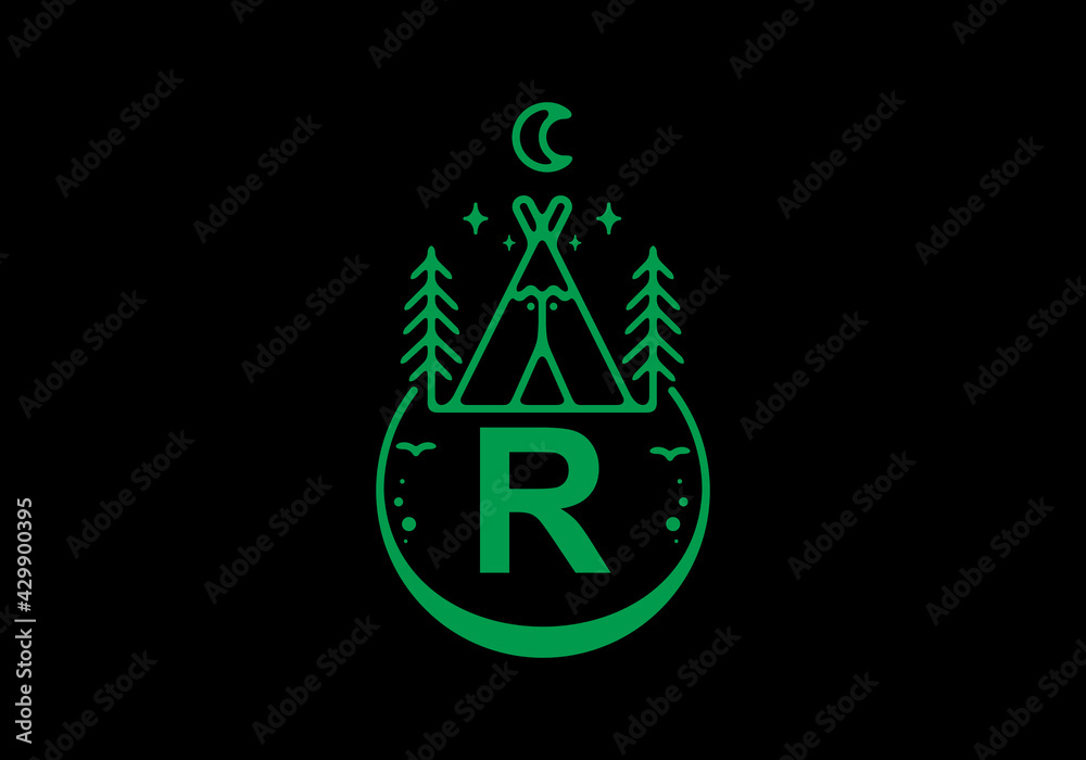 Green color of R initial letter in camping circle badge Green color of R initial letter in camping circle badge