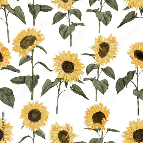 watercolor seamless pattern with sunflower plant