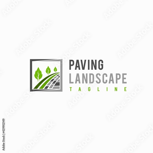 paving landscape logo with lettering concept
