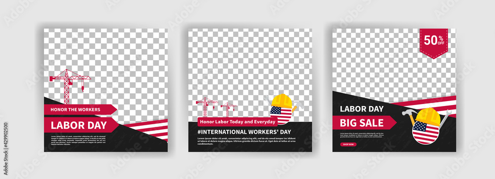 Labor Day. International Workers' Day. Banners vector for social media ads, web ads, business messages, discount flyers and big sale banner.