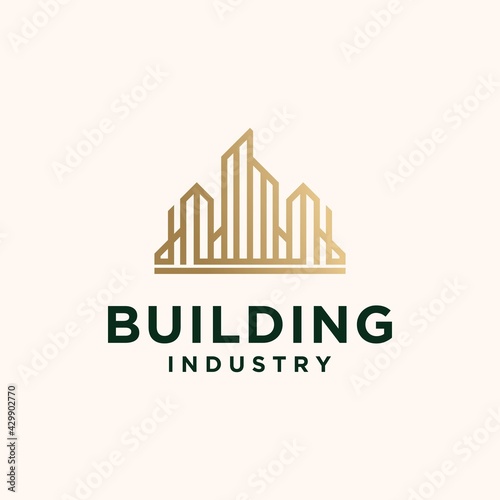 Set of modern building home architecture design logo template in gold color