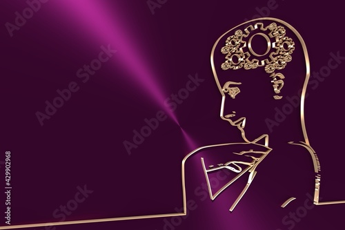 Silhouette of a female head. Thin line style illustration