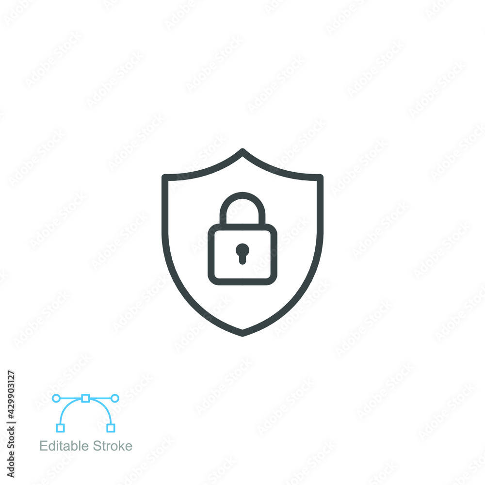 Padlock security icon outline style. Shield Lock cyber security. antivirus protection. password lock badge. private secured access Editable stroke vector illustration design on white background EPS 10 Padlock security icon outline style. Shield Lock cyber security. antivirus protection. password lock badge. private secured access Editable stroke vector illustration design on white background EPS 10