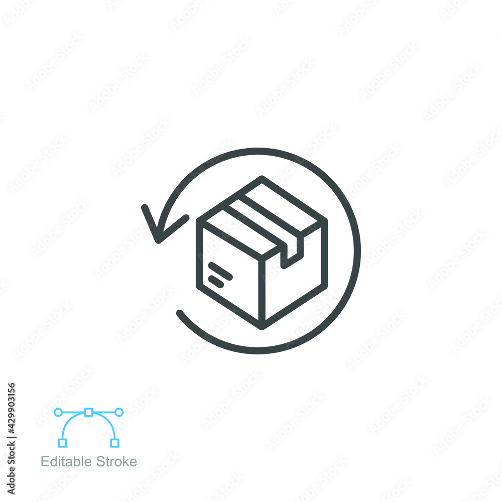 Return parcel icon. Free delivery exchange of goods. Package tracking. Cardboard boxes, parcels, packages, Gifts. outline style. Editable stroke vector illustration design on white background EPS 10 Return parcel icon. Free delivery exchange of goods. Package tracking. Cardboard boxes, parcels, packages, Gifts. outline style. Editable stroke vector illustration design on white background EPS 10