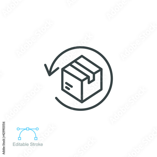 Return parcel icon. Free delivery exchange of goods. Package tracking. Cardboard boxes, parcels, packages, Gifts. outline style. Editable stroke vector illustration design on white background EPS 10