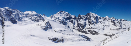 Panorama of Swiss Alp mountains ridge of Diavolezza  Grisons  Switzerland