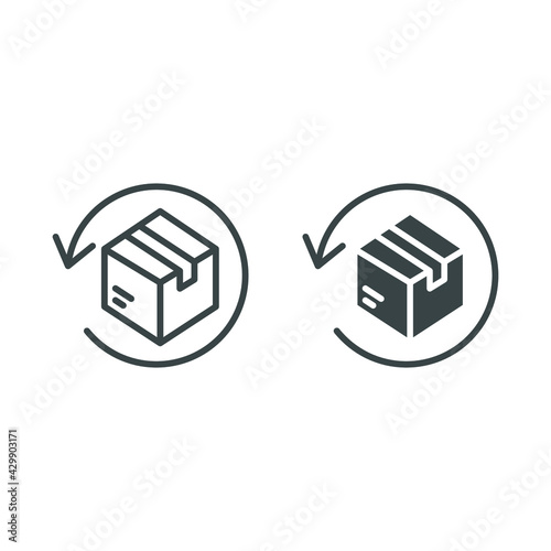 return parcel icon. Exchange of goods. Package tracking logo.  Cardboard boxes, parcels, packages. Free delivery Return Gifts line and solid style vector illustration design on white background EPS 10 photo