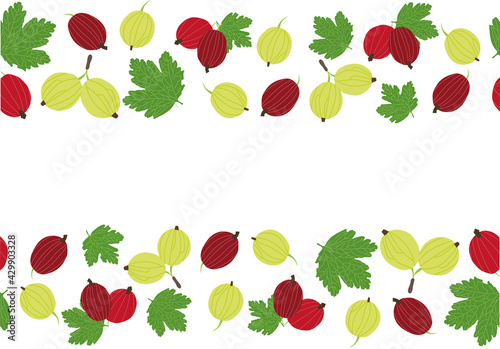 seamless border frame background gooseberry. Vector illustration. Background design gooseberry for juice, tea, bakery with berry filling, farmers market, grocery ,health care products. 