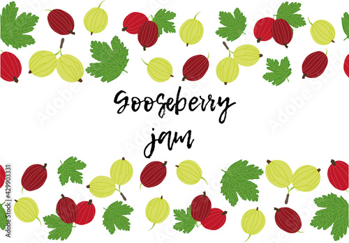 seamless border frame background cranberry jam. Vector illustration. Background design cranberry  for juice, tea, bakery with berry filling, farmers market, grocery ,health care products.