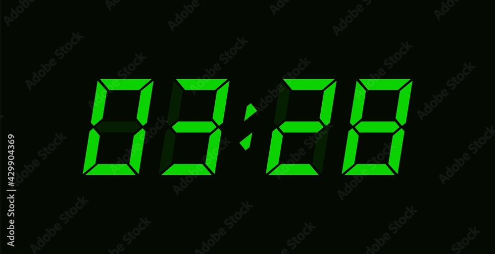 Green editable digit clock. Vector digital clock template design. Stock