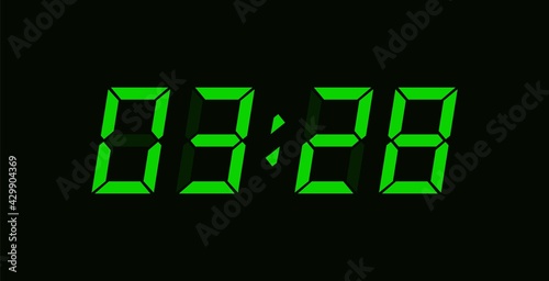Green editable digit clock. Vector digital clock template design.