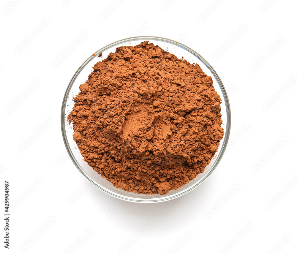 Bowl with cocoa powder on white background Bowl with cocoa powder on white background