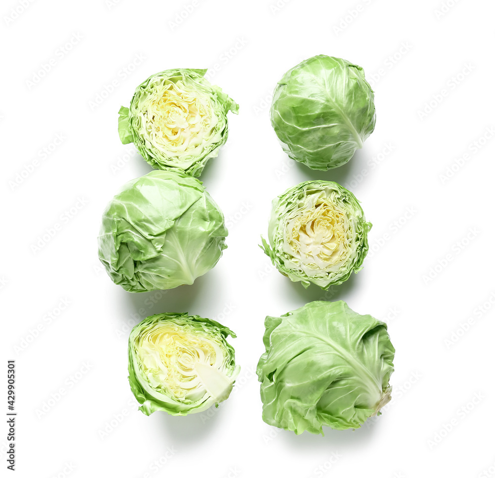 Fototapeta premium Fresh cabbages on white background