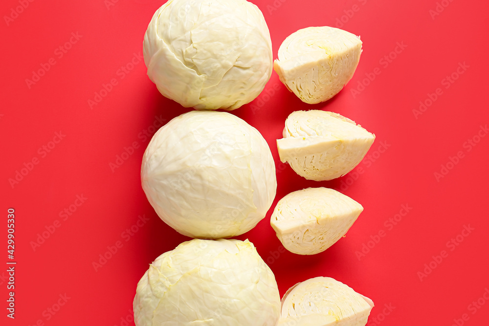 Fresh cabbages on color background Fresh cabbages on color background