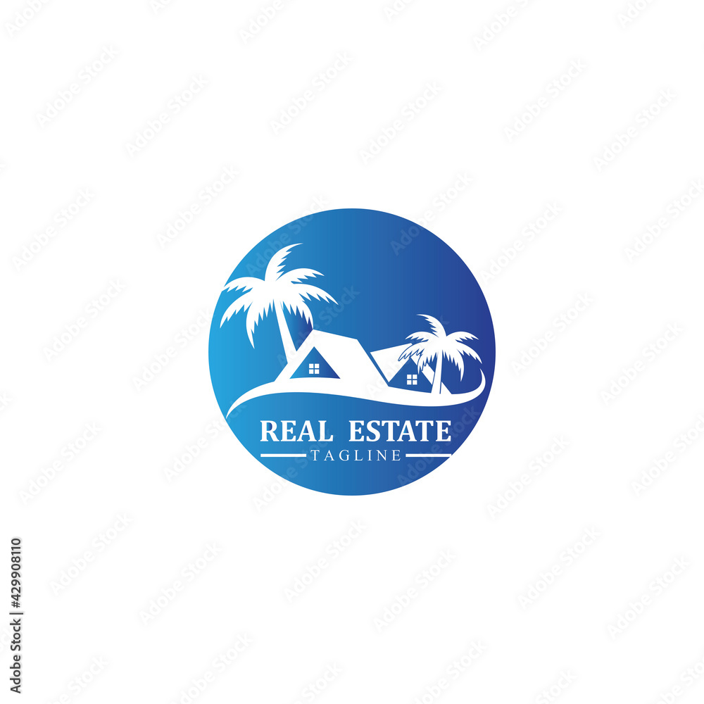 Real estate logo design icons with sun and birds free Real estate logo design icons with sun and birds free