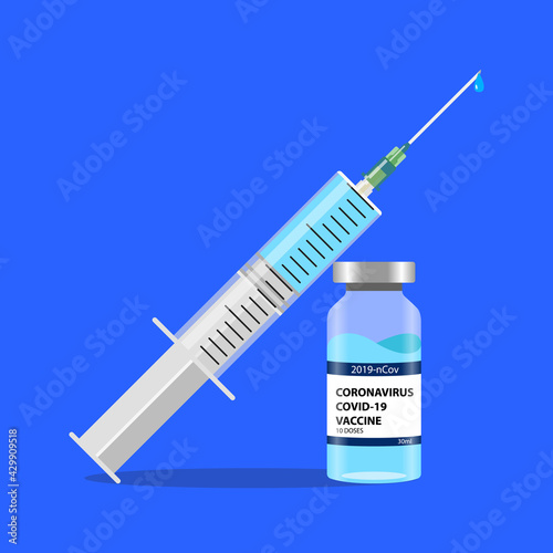 Covid-19 coronavirus vaccine. Syringe and vaccine vial flat icons. Treatment for coronavirus covid-19